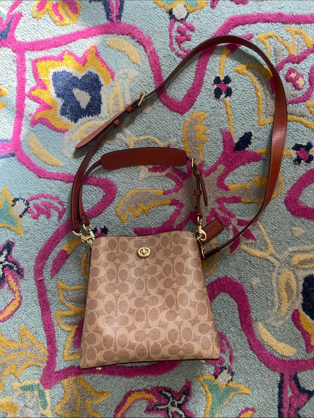Coach Willow Bucket Bag In Signature Canvas Brown Signature Pattern Shoulder Bag